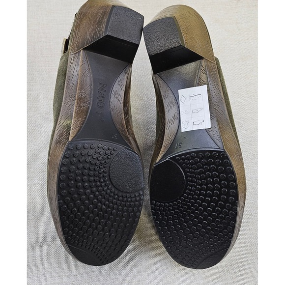 New NAOT Brushed Olive Suede Slingback Clogs 44131 Women's Size 37 Wooden Heel - Picture 7 of 11
